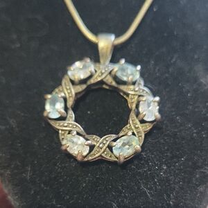 Silver and Blue Gemstone Wreath Pendant Necklace 16"
